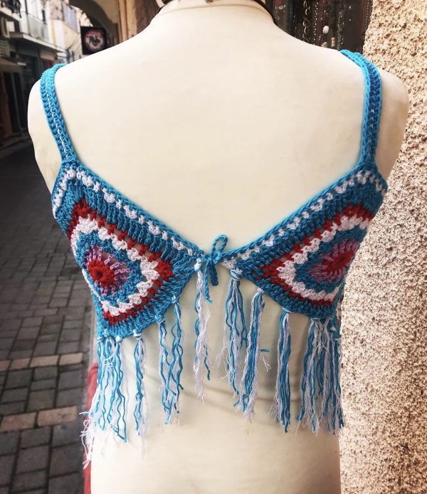 Χειροποίητο Πλεκτό Καλοκαιρινό Μπλουζάκι Boho με Κρόσια - Image 3