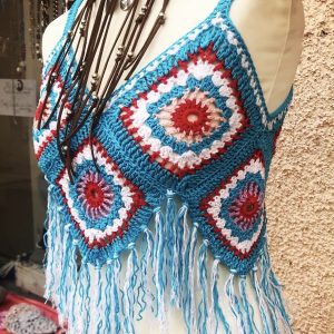 Χειροποίητο Πλεκτό Καλοκαιρινό Μπλουζάκι Boho με Κρόσια
