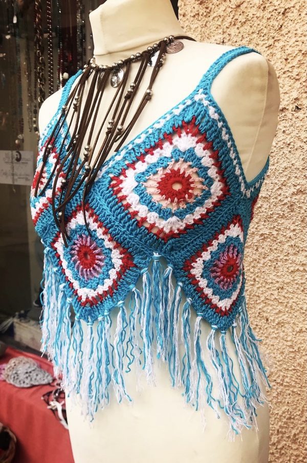 Χειροποίητο Πλεκτό Καλοκαιρινό Μπλουζάκι Boho με Κρόσια