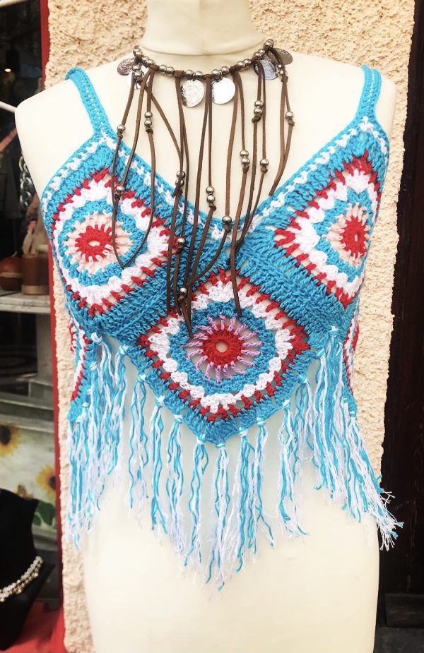 Χειροποίητο Πλεκτό Καλοκαιρινό Μπλουζάκι Boho με Κρόσια - Image 2
