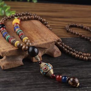Ενεργειακό Κολιέ Boho, με Ξύλινες Χάντρες Mala, Ημιπολύτιμους Λίθους και Κρύσταλλα