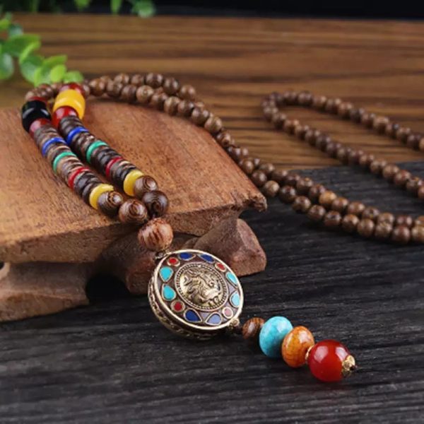 Ενεργειακό Κολιέ Unisex Boho, με Ξύλινες Χάντρες Mala, Ημιπολύτιμους Λίθους και Κρύσταλλα - Image 4