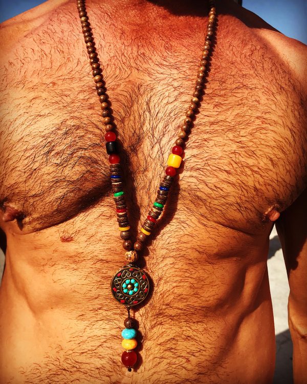 Ενεργειακό Κολιέ Unisex Boho, με Ξύλινες Χάντρες Mala, Ημιπολύτιμους Λίθους και Κρύσταλλα