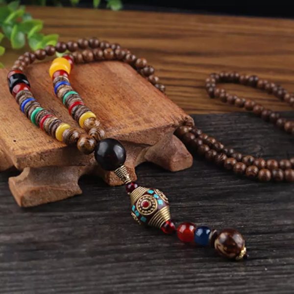Ενεργειακό Κολιέ Unisex Boho, με Ξύλινες Χάντρες Mala, Ημιπολύτιμους Λίθους και Κρύσταλλα - Image 3