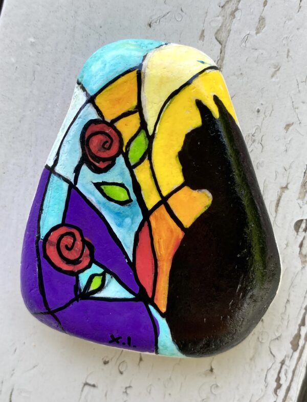 Stone Art - Ζωγραφικη σε Βοτσαλο - Γατουλα με ομορφα χρωματα
